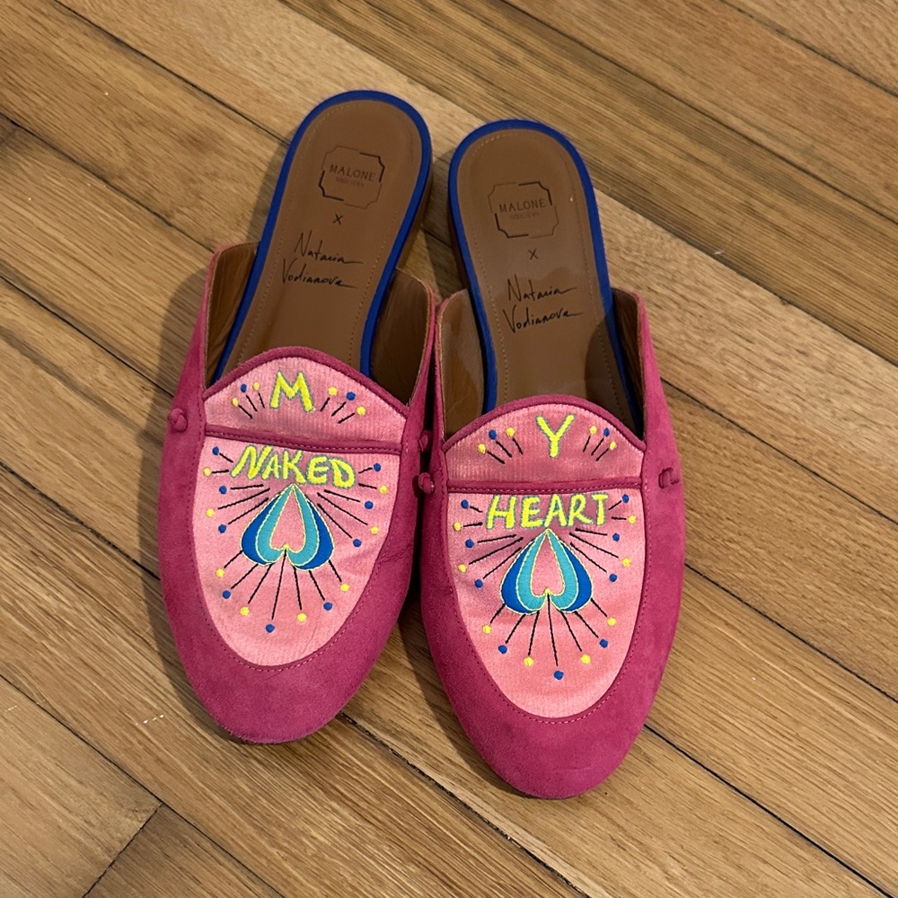 Malone Souliers Pink Embroidered Mules